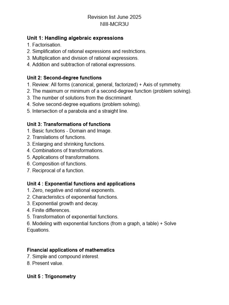 June 2025 Math Revision Guide | PDF