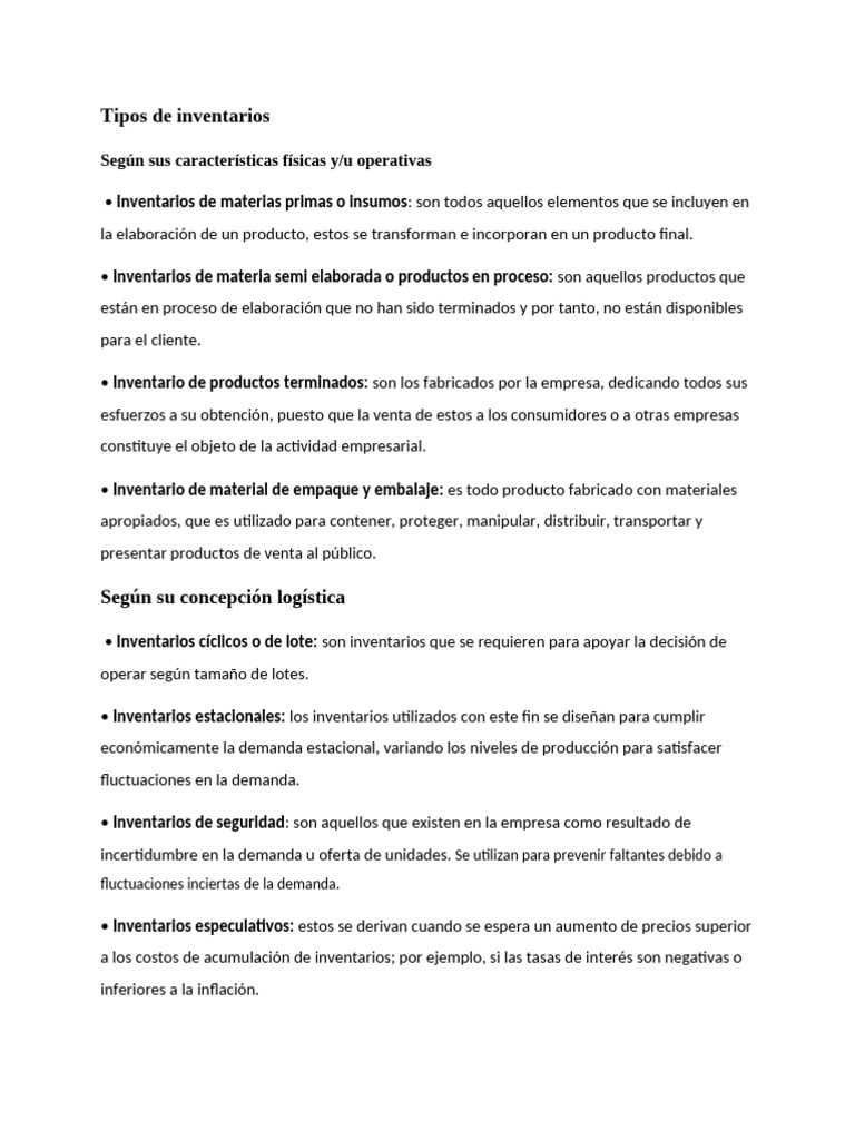 Tipos de Inventarios: Enfoque Especulativo | PDF