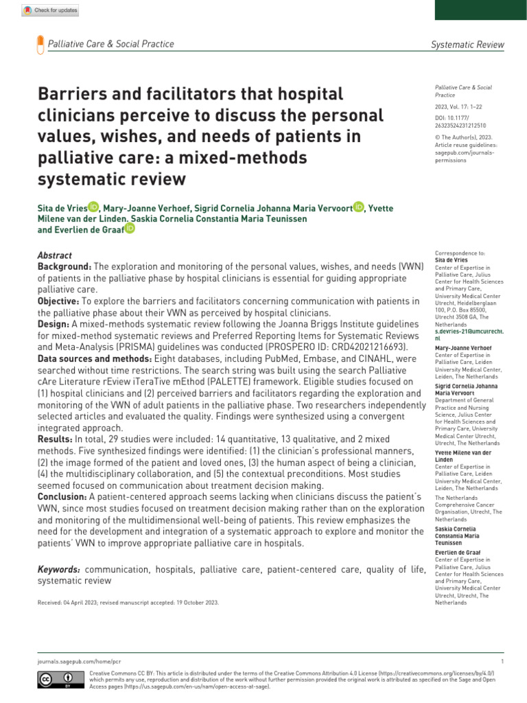 Barriers in Palliative Care Communication | PDF | Systematic Review ...