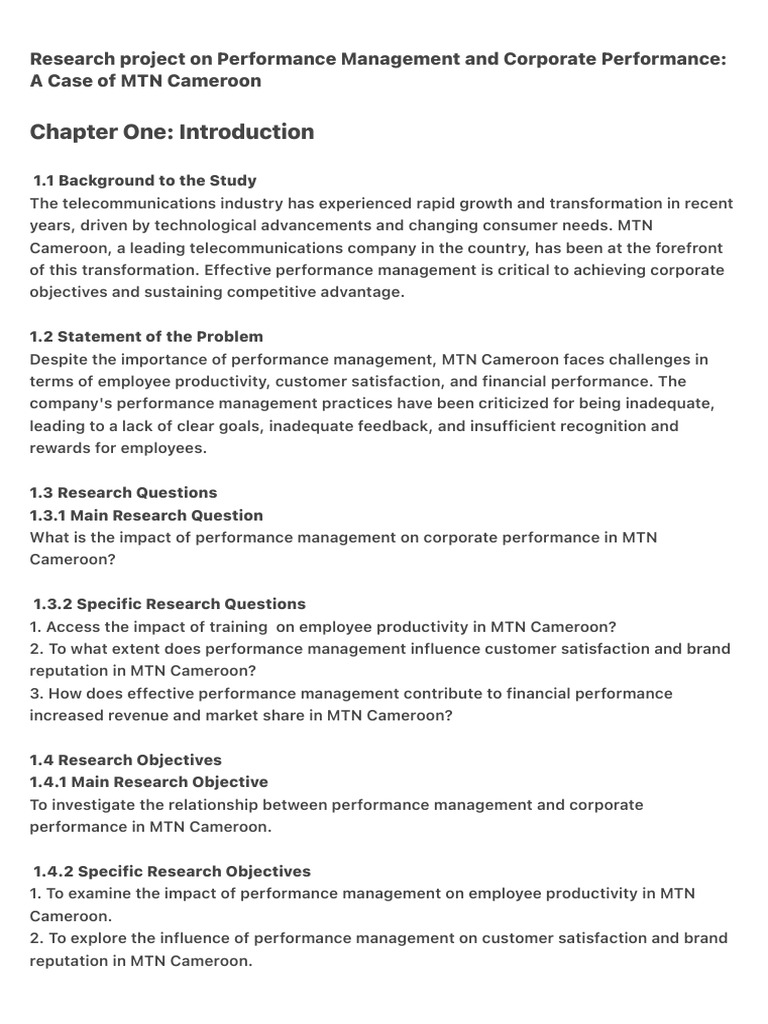 Research Project On Performance Management and Corporate Performance ...