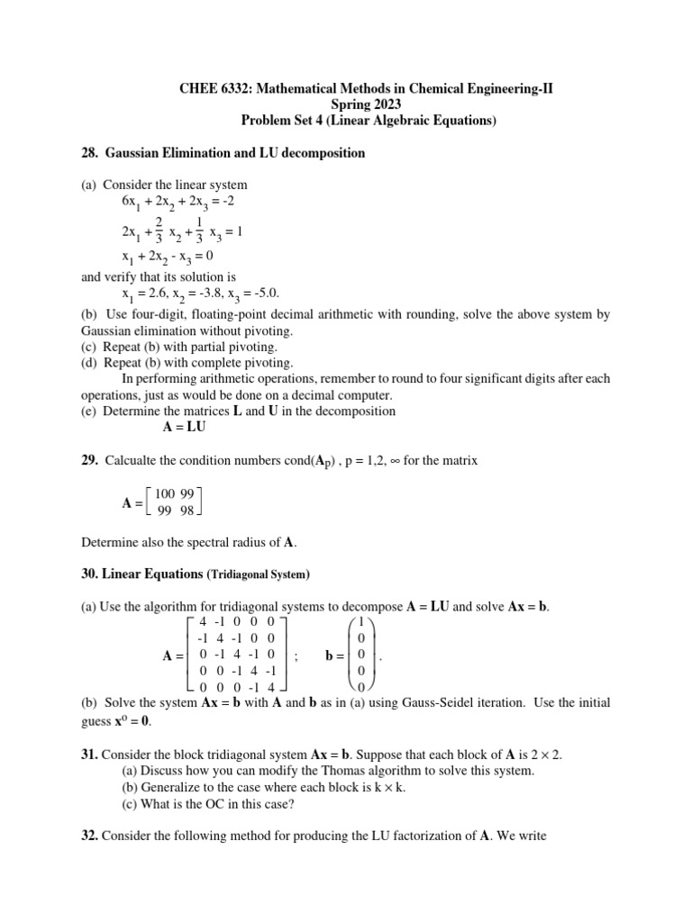 Linear Algebra Problem Set Solutions | PDF | System Of Linear Equations ...