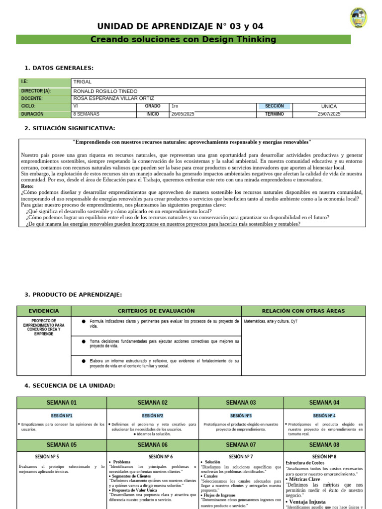 UNIDAD 3 - 2025 - EPT - 1ro | PDF | Sustentabilidad | Aprendizaje