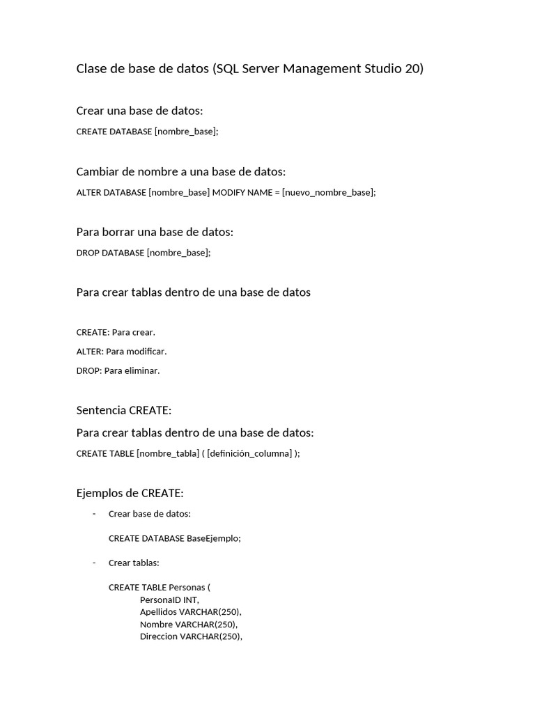 Guía de SQL Server: Crear y Modificar Bases de Datos | PDF