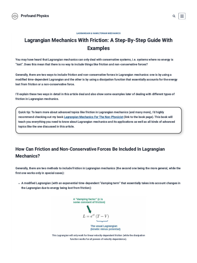 Incorporating Friction in Lagrangian Mechanics | PDF | Lagrangian ...