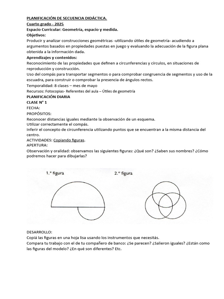 Planificación Geometría Cuarto Grado 2025 | PDF | Geometría