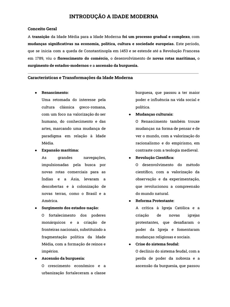 Transição da Idade Média à Moderna | PDF | Idade Moderna | Burguesia