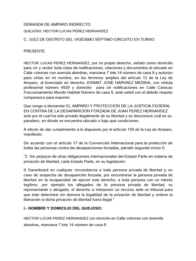 Amparo por Desaparición Forzada de Juan Pérez | PDF | Violación | Justicia