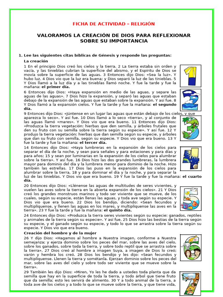 Ficha-Juev-Relig-Valoramos La Creación de Dios | PDF | Aves | Tierra