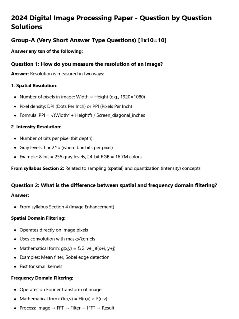 Digital Image Processing - Complete Solutions For Both Papers | PDF ...