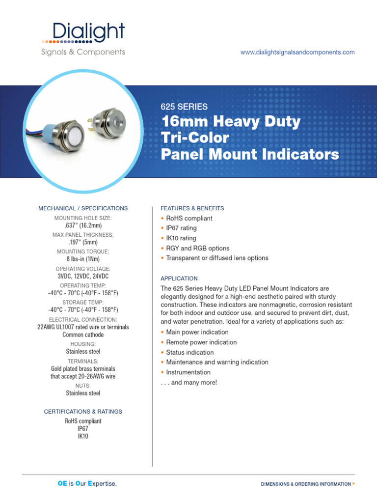Dialight 625 Series Data Sheets | PDF | Implied Warranty | Electricity