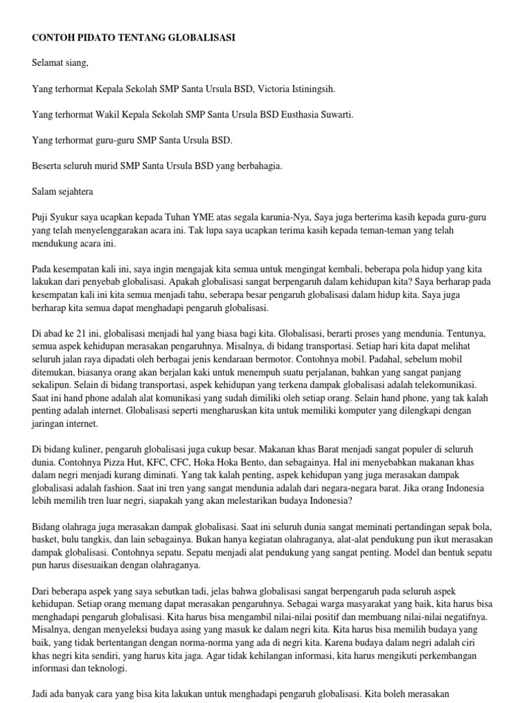 Contoh Pidato Tentang Globalisasi