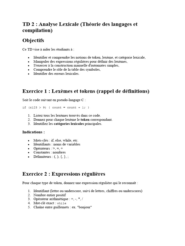 Analyse Lexicale : Tokens et Erreurs | PDF | Formalisme (Déductif ...