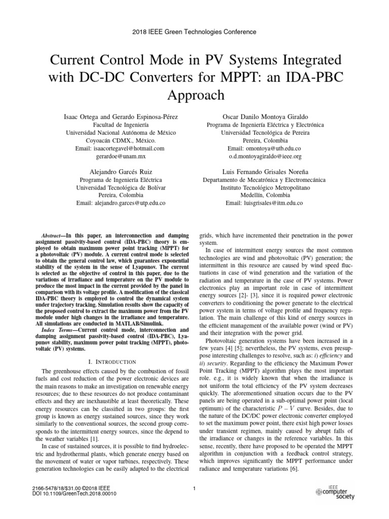 Current Control Mode in PV Systems Integrated With DC-DC Converters For ...