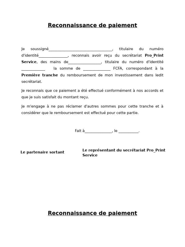 Reconnaissance de Paiement par Tranche | PDF