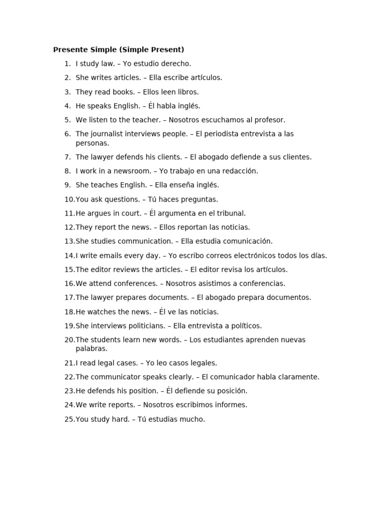 Ejemplos de Presente Simple y Continuo | PDF
