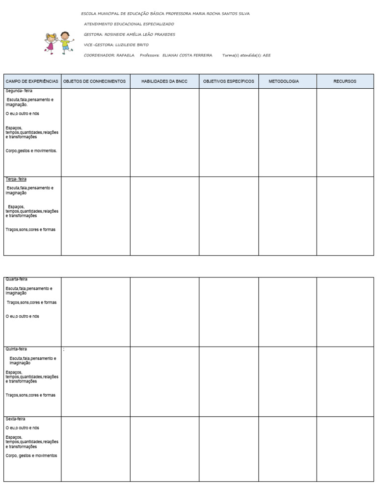 Plano de Aula em Branco | PDF