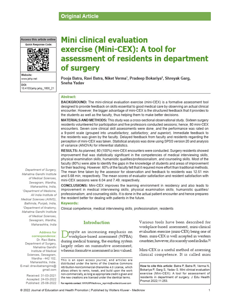Mini Clinical Evaluation Exercise Mini Cex A.245 | PDF | Medicine ...