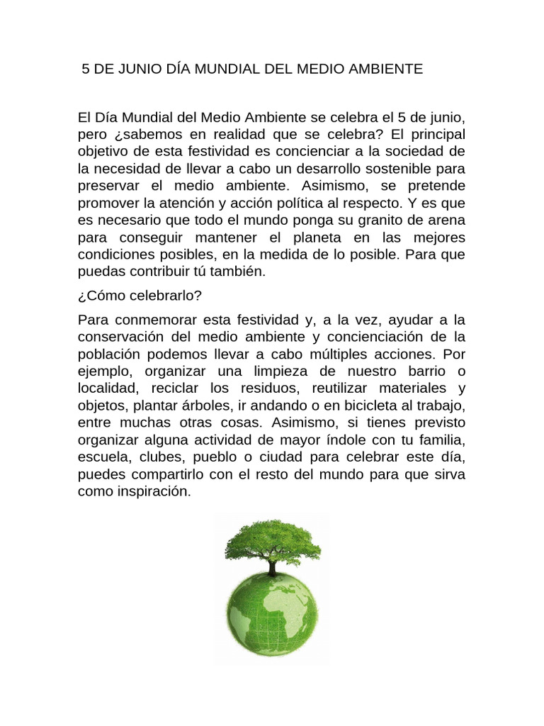 5 de Junio Día Mundial Del Medio Ambiente | PDF