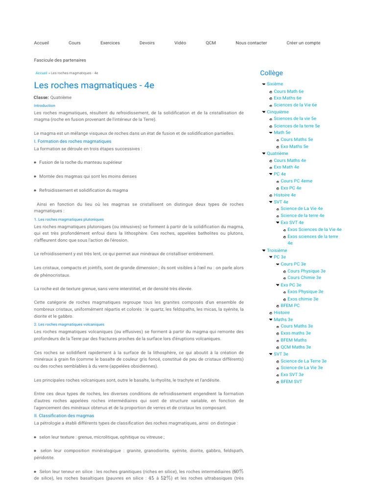 Les Roches Magmatiques en 4e | PDF | Magma | Roche magmatique