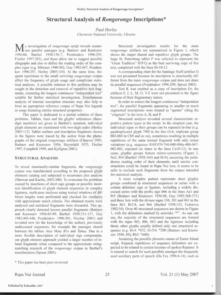 Structural Analysis of Rongorongo Script | PDF | Writing | Polynesia