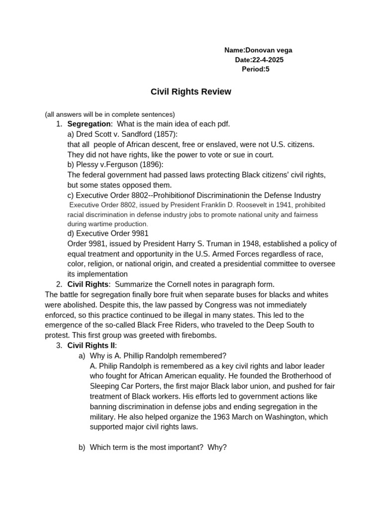 Civil Rights Review | PDF | Racial Segregation In The United States ...