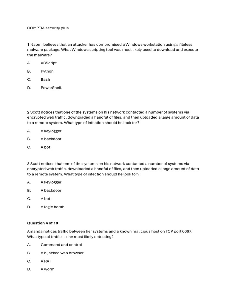 CompTIA Security+ Malware and Threats Guide | PDF | Malware | Security ...