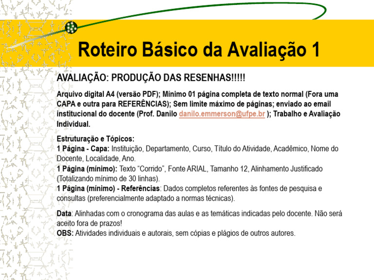 Roteiro e Esclarecimento Da Avalia - o Produ - o Resenhas | PDF