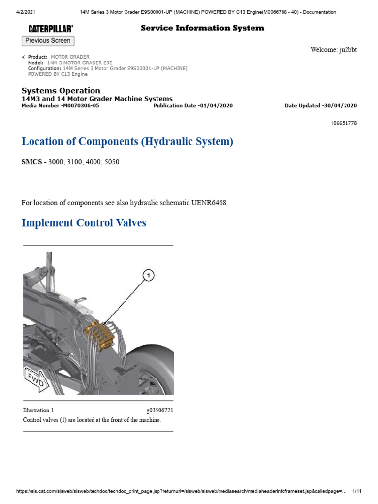 Hydraulic System Locations for 14M Grader | PDF | Pump | Engines