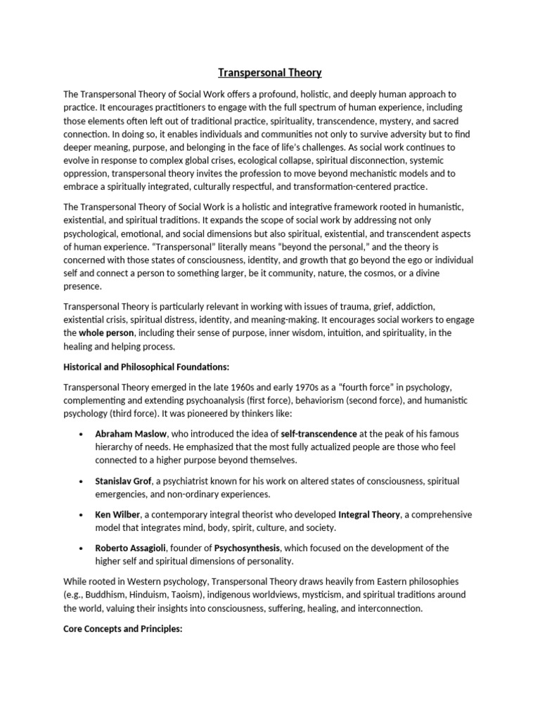 Transpersonal Theory in Social Work | PDF | Spirituality | Psychology