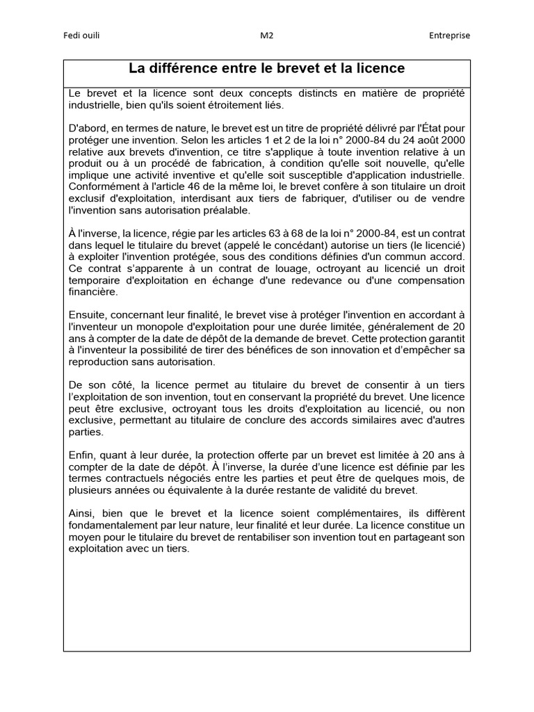 Différences entre brevet et licence | PDF | Brevet