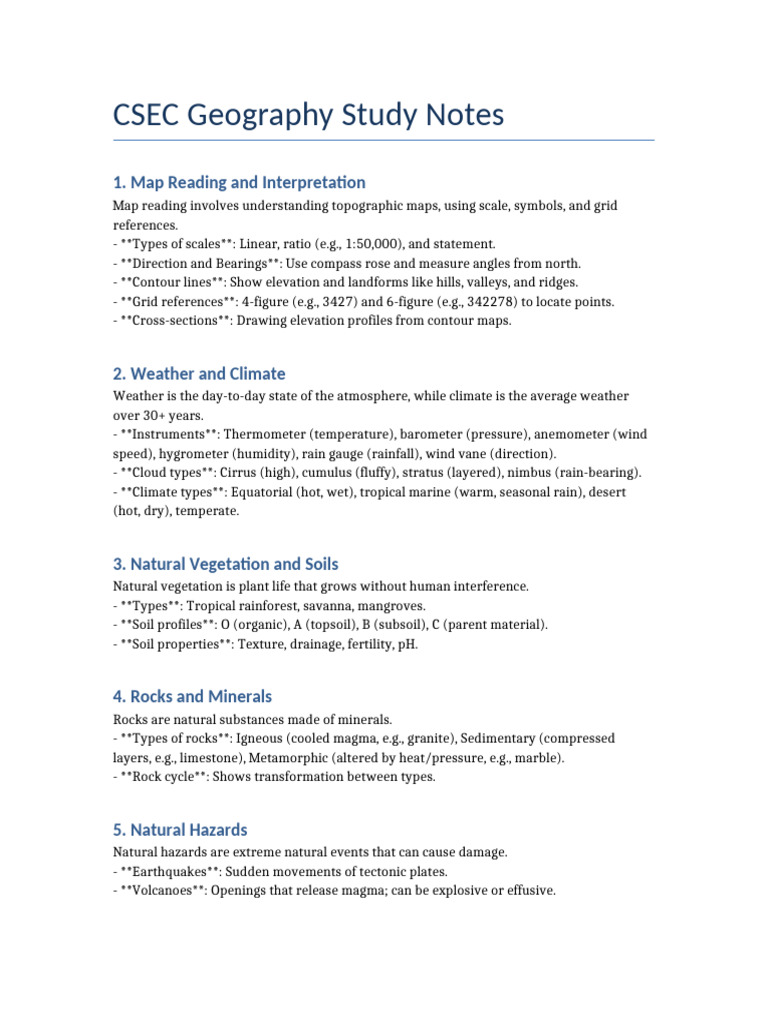 CSEC Geography Study Guide Essentials | PDF | Rain | Rock (Geology)