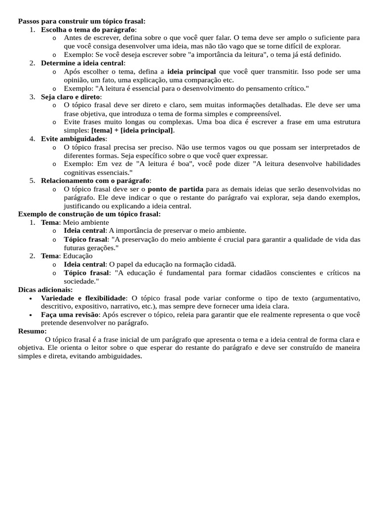 Topico Frasal | PDF | Parágrafo | Pensamento