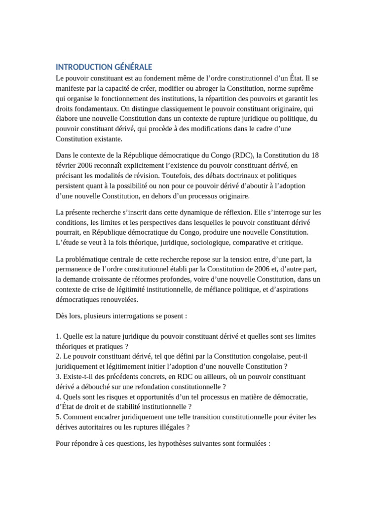 Pouvoir constituant dérivé en RDC | PDF | Constitution | Démocratie