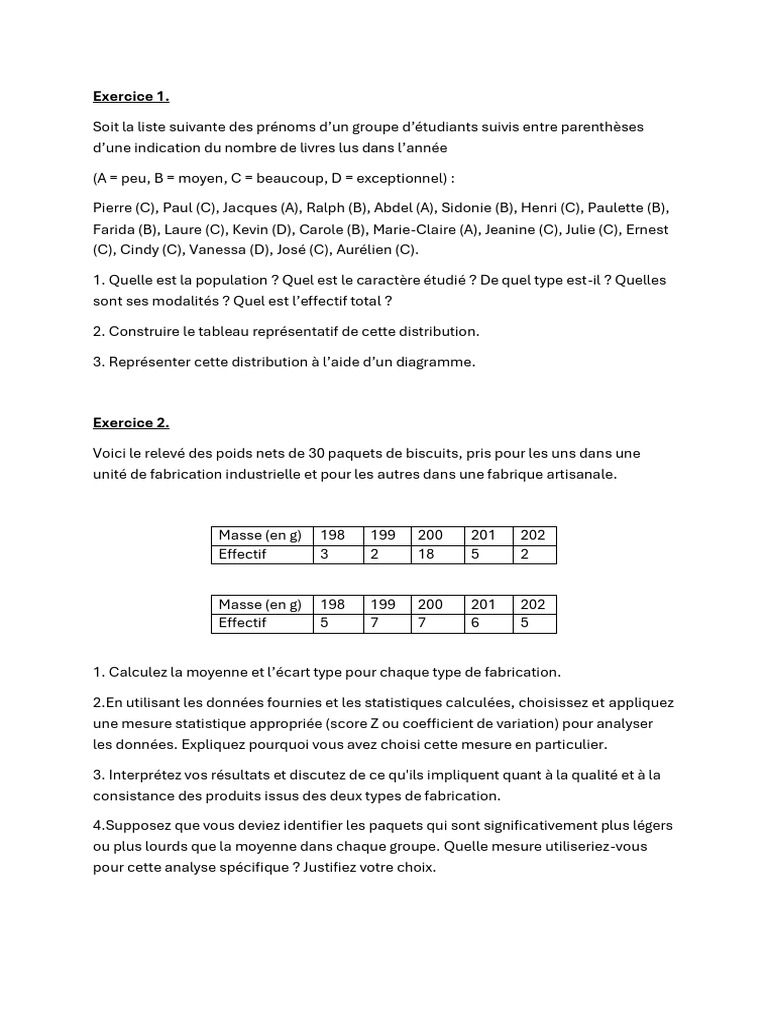 Analyse statistique des données d'étudiants | PDF | Moyenne | Écart type
