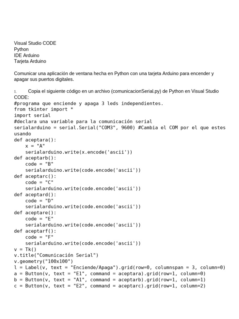 Comunicación Serial con Arduino y Python | PDF | Ciencias de la ...