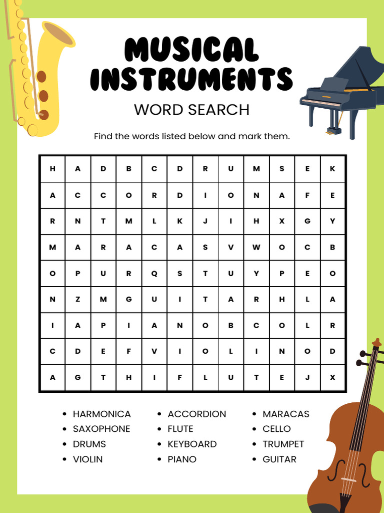 Sopa de Letras Instrumentos Musicales | PDF