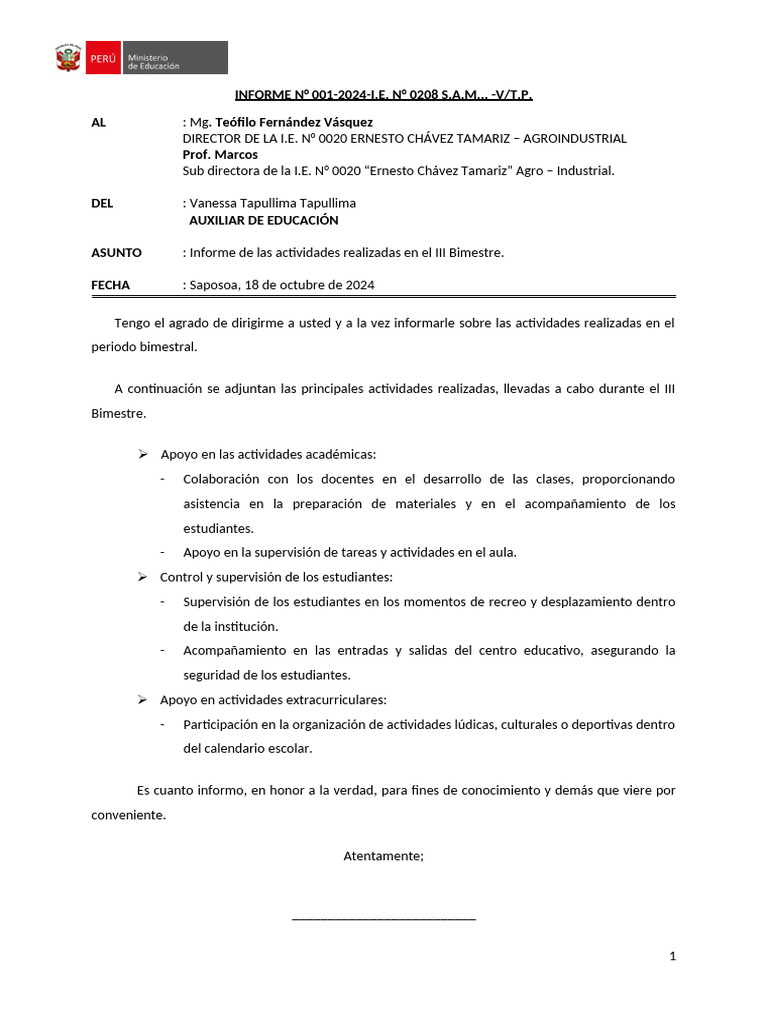 Informe Mensual de Actividades Mayo 2021 Auxiliares de Educacion | PDF