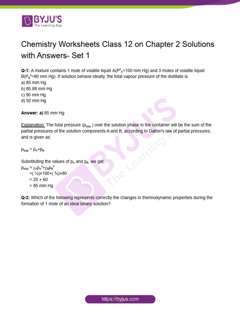 Class 12 Chemistry Solutions Worksheets | PDF | Saline (Medicine ...