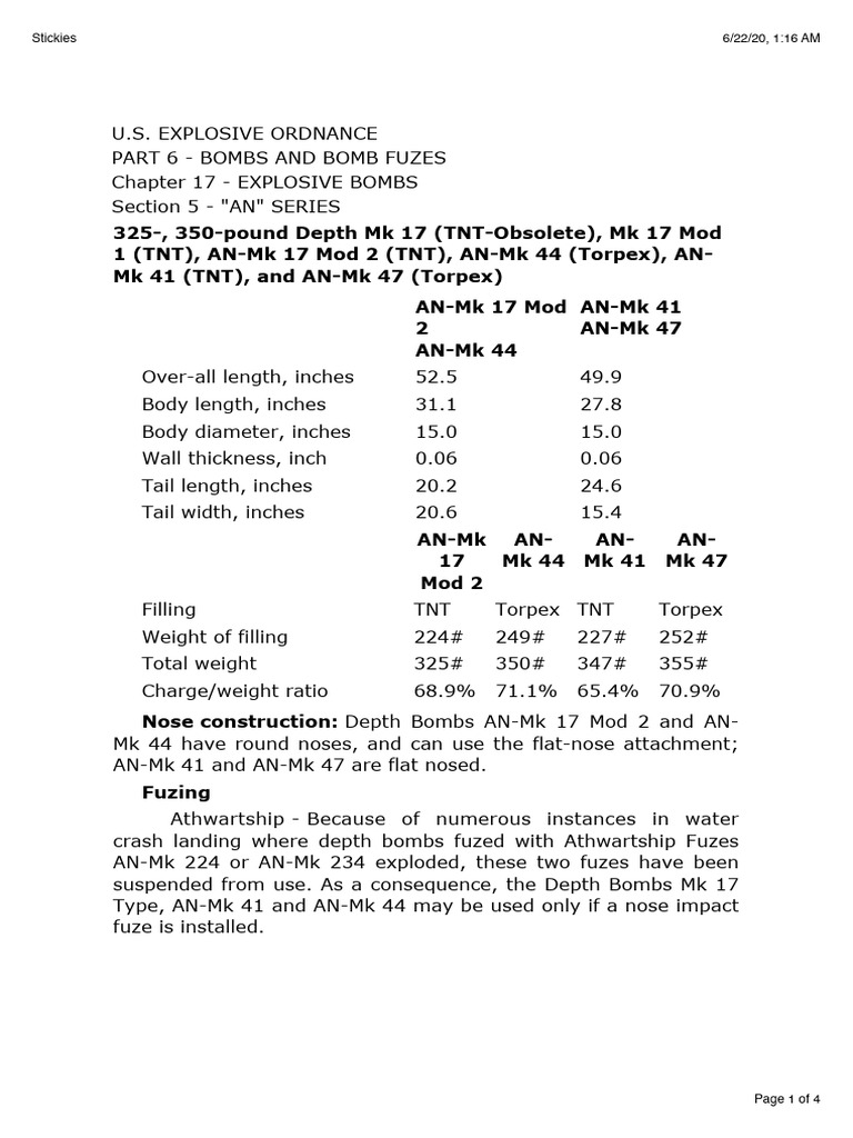 U.S. AN Series Depth Bombs Overview | PDF | Fuze | Shell (Projectile)