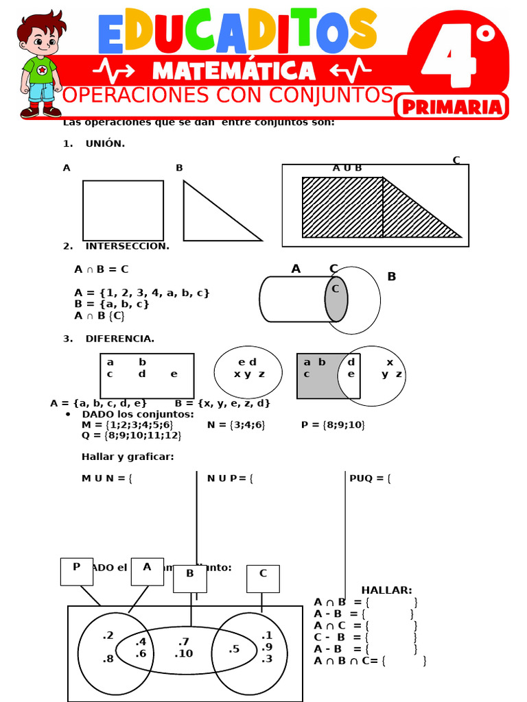 Operaciones con Conjuntos para Primaria | PDF | Conceptos matemáticos ...