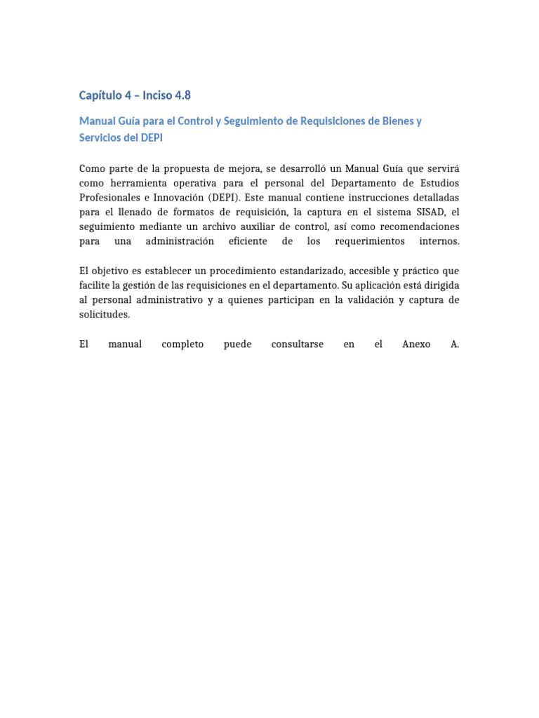 Manual de Control de Requisiciones DEPI | PDF