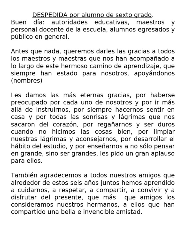 Despedida emotiva de sexto grado | PDF