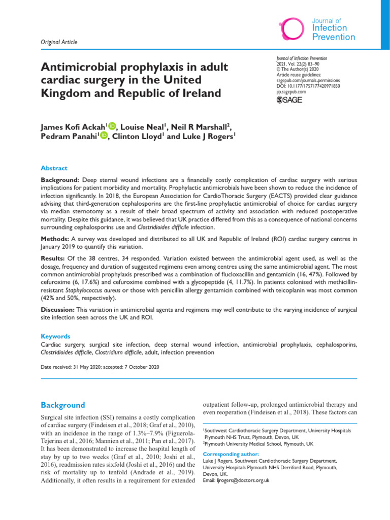 Antimicrobial Prophylaxis in Cardiac Surgery | PDF | Cardiothoracic ...