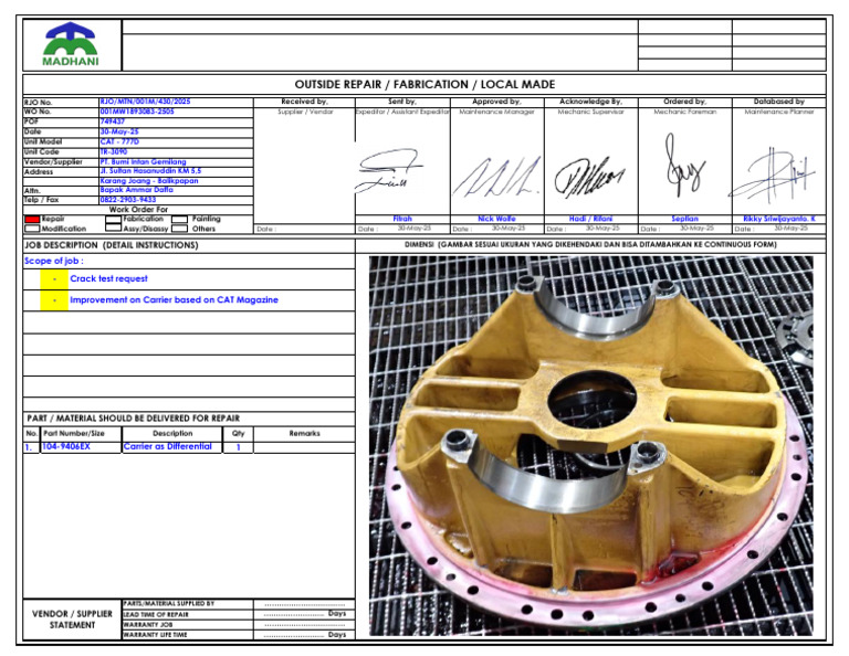 RJO - MTN 001M - 430 - 2025 - RF. 749437 Improvement Carrier As ...