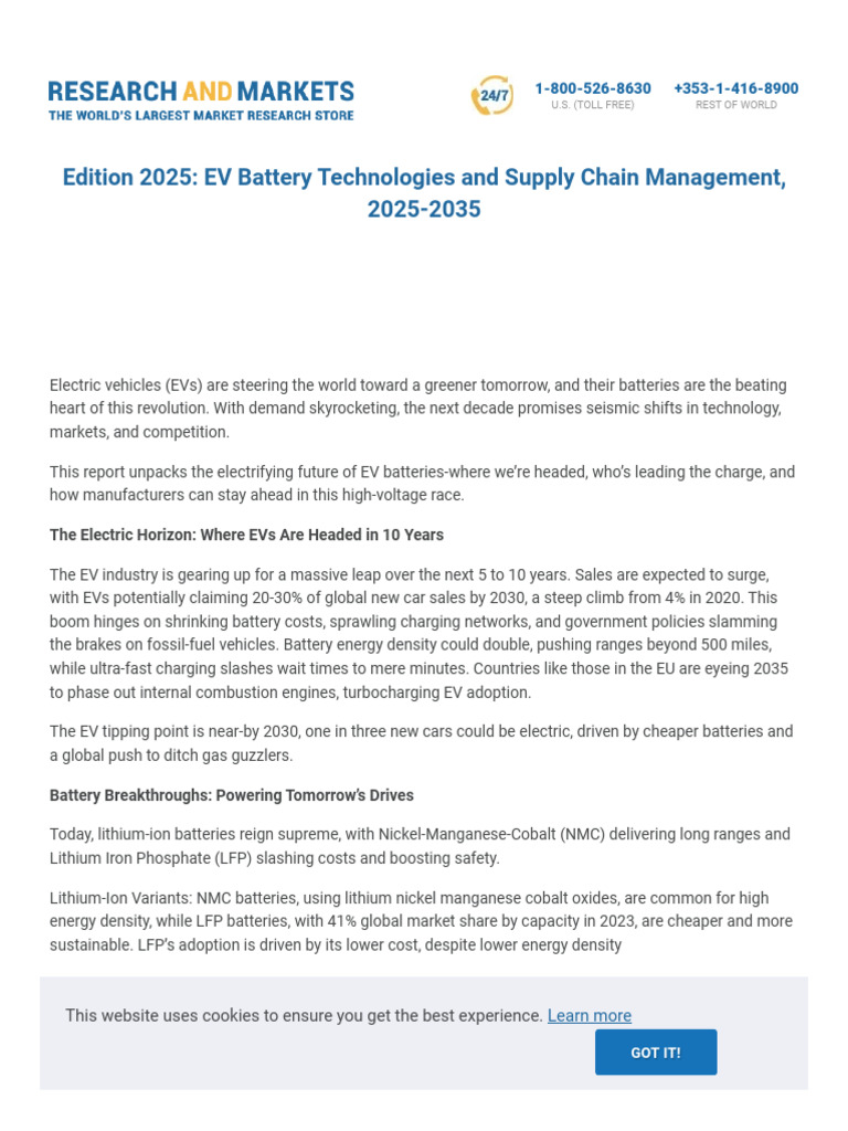 EV Battery Supply Chain Insights 2025-2035 | PDF | Electric Vehicle ...
