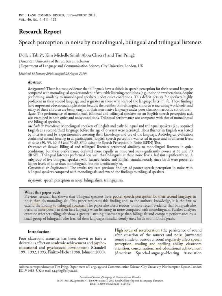 Speech Perception in Multilinguals | PDF | Multilingualism | Noise