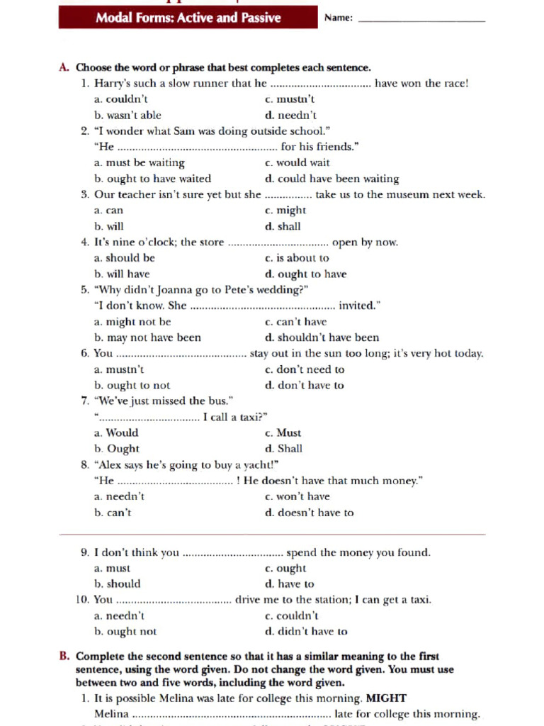 L-4 Modal Forms Active or Passive Notebook Work | PDF | Linguistics ...