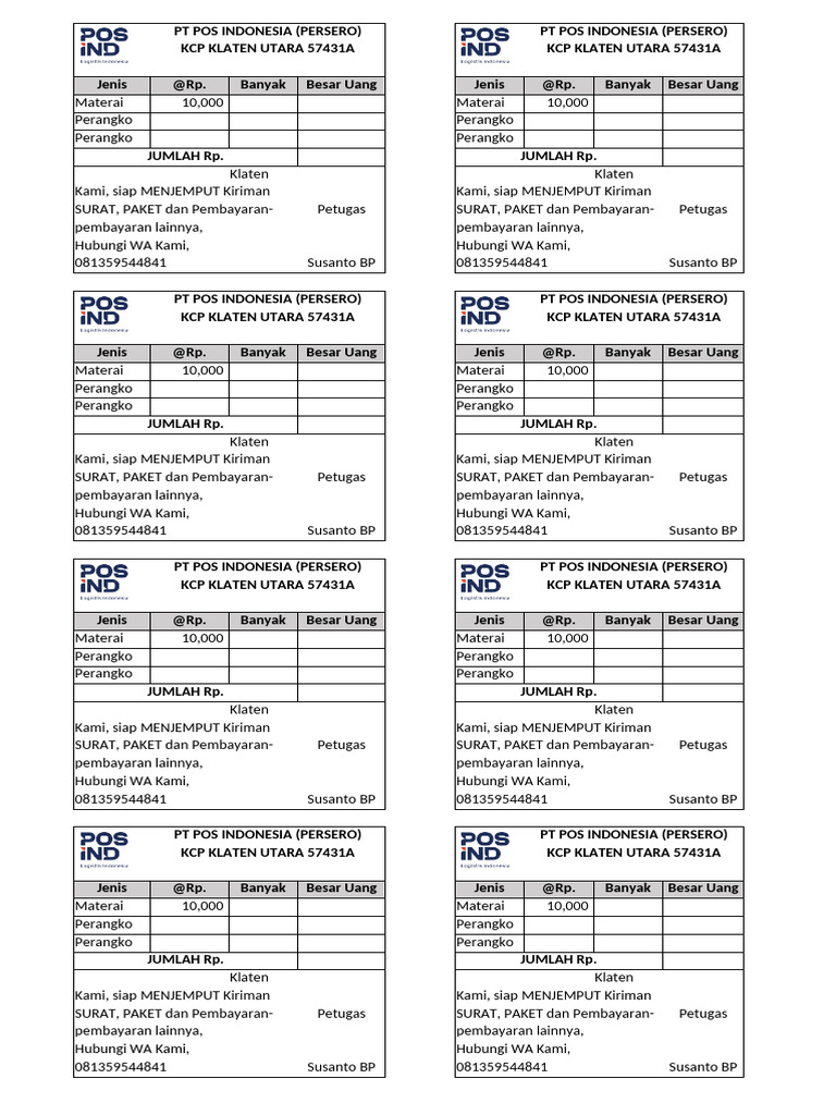 Nota Pos Materai Jadi | PDF