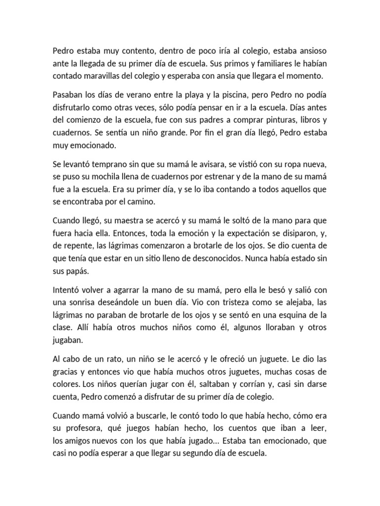 Mi primer día de clases en el colegio | PDF