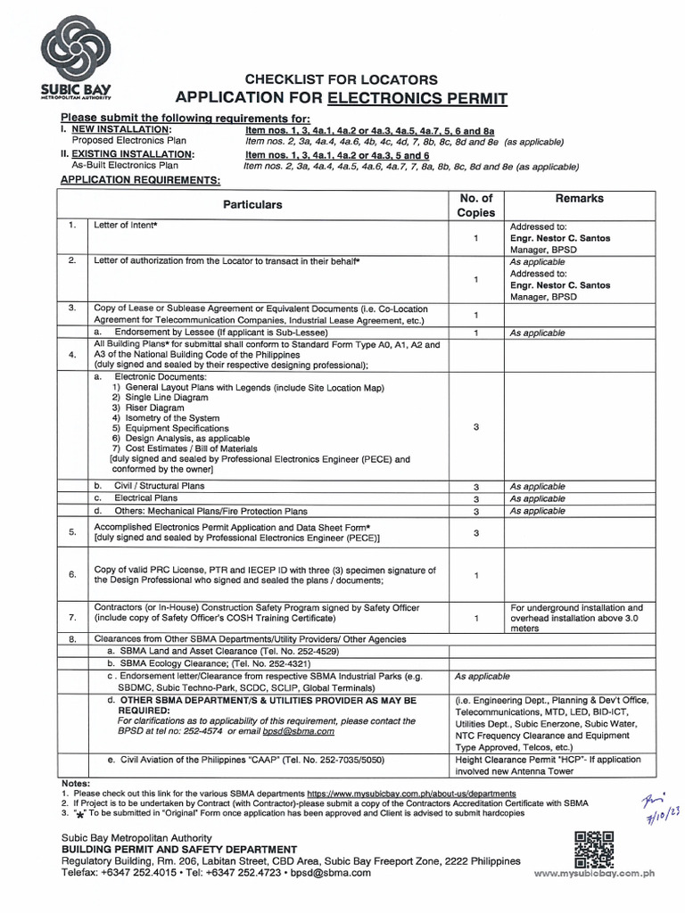 Checklist For Locators - Application For Electronics Permit | PDF